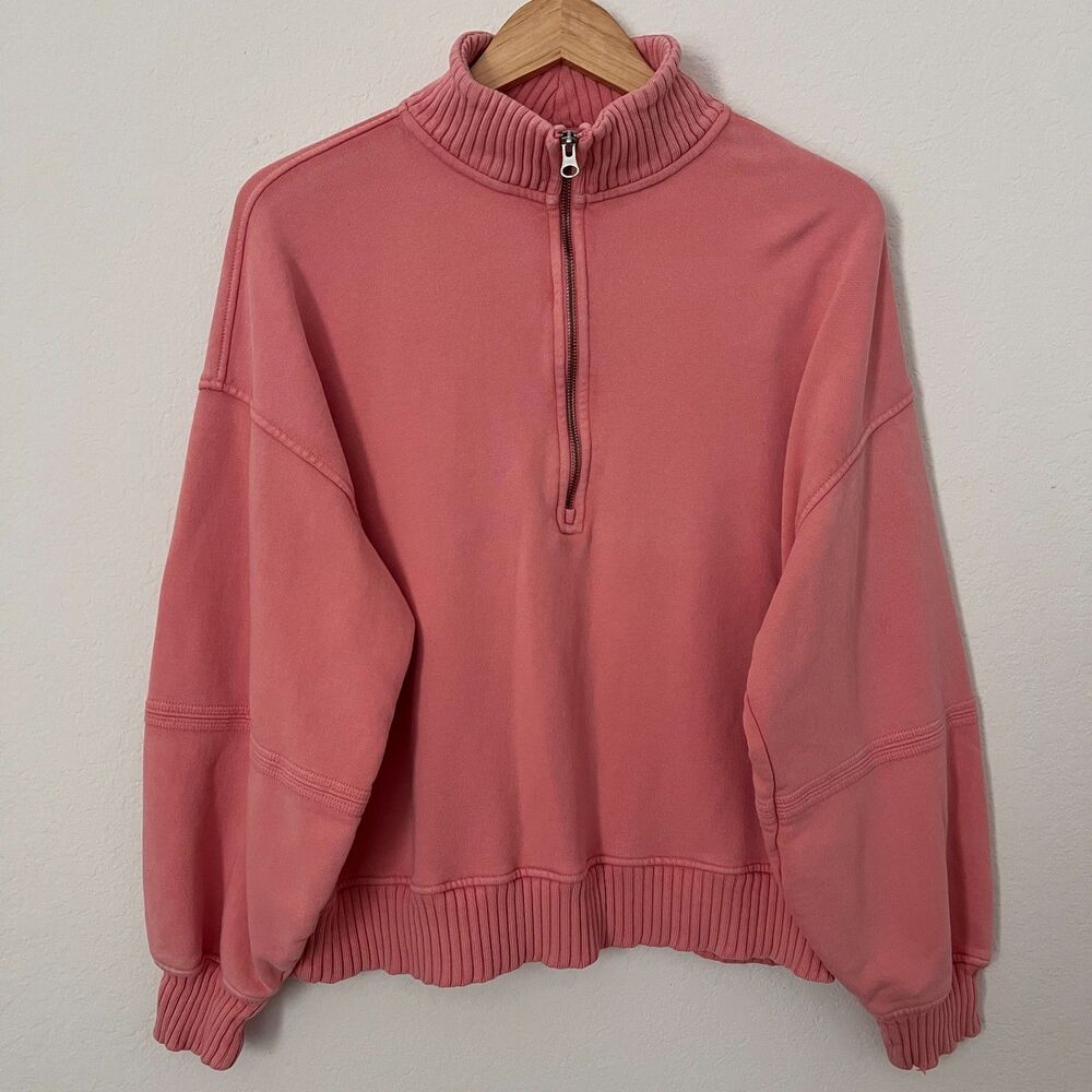 Aerie Pink Quarter Zip Fleece Sweatshirt M Oversized Mock Neck Pullover